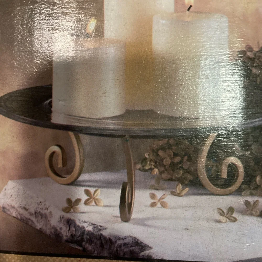 Candle Set: 3 pcs +  Holder Gold Finish   -  NIB